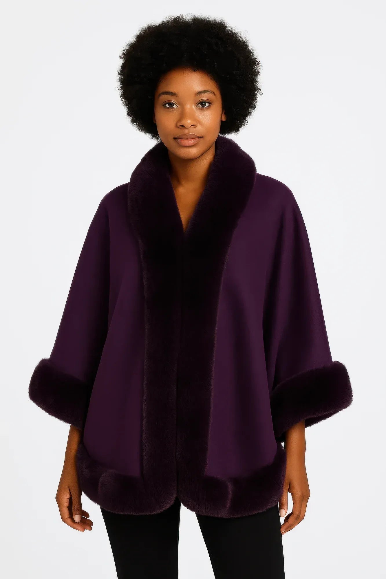 Faux Fur Trim Open-front Cape Jacket | Mixtshop LLC