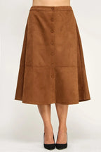 Plus Size Button-front Faux Suede Aline Midi Skirt | Mixtshop LLC