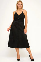 Plus Size Button-front Faux Suede Aline Midi Skirt | Mixtshop LLC