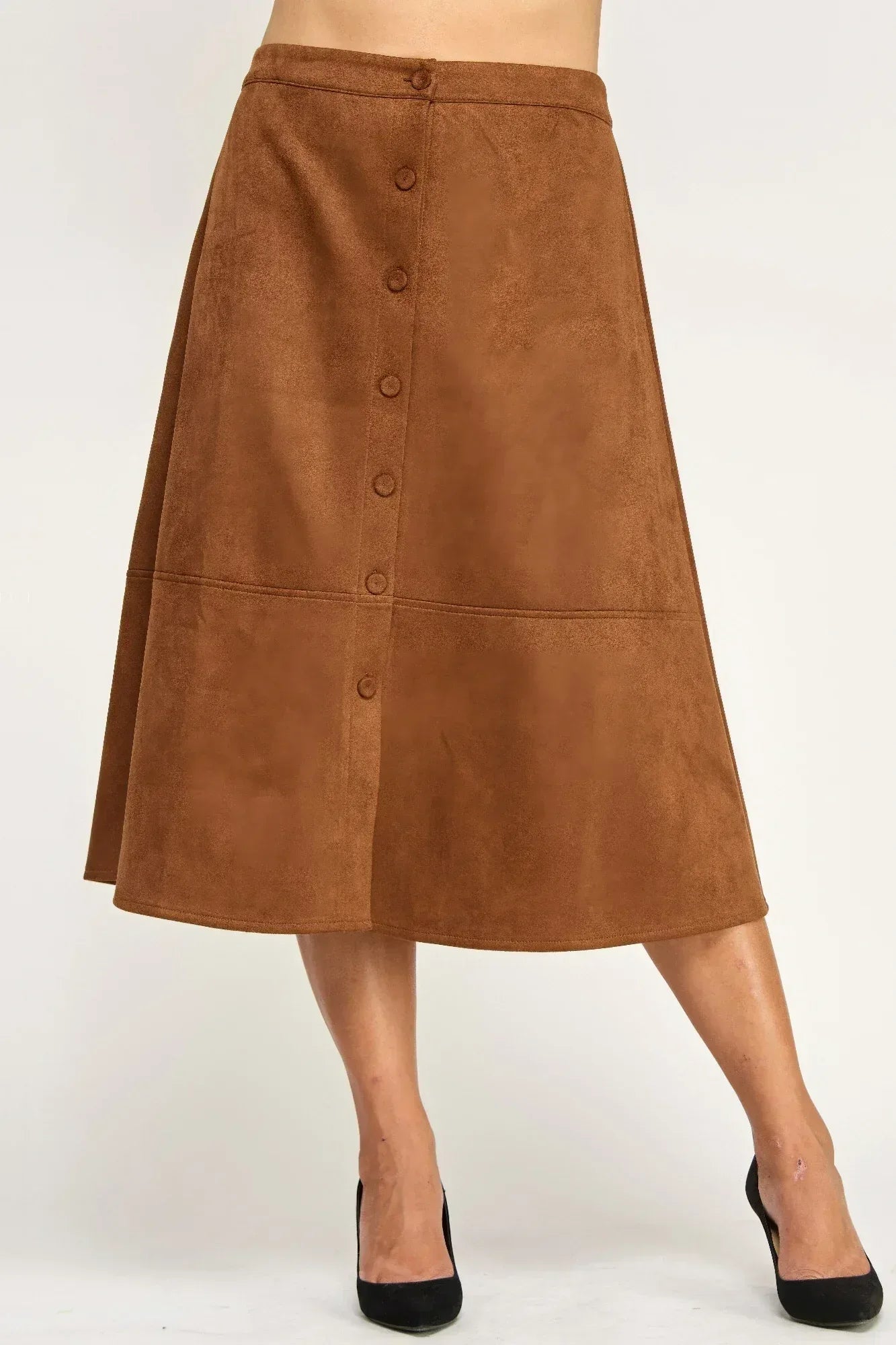 Plus Size Button-front Faux Suede Aline Midi Skirt | Mixtshop LLC