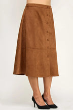 Plus Size Button-front Faux Suede Aline Midi Skirt | Mixtshop LLC