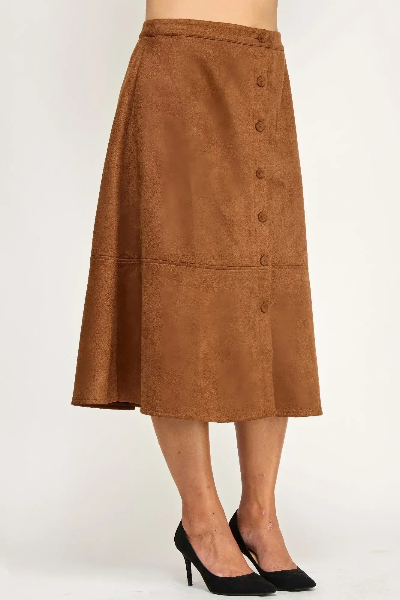 Plus Size Button-front Faux Suede Aline Midi Skirt | Mixtshop LLC