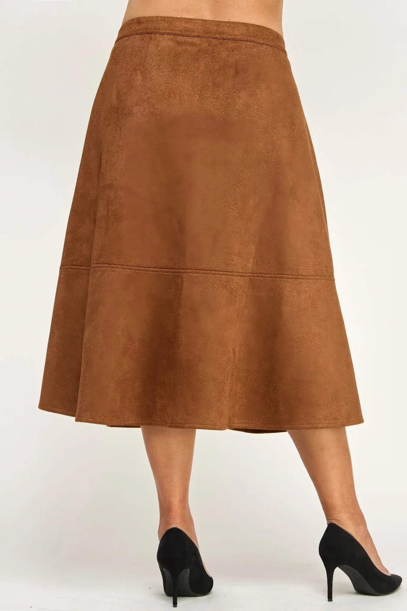 Plus Size Button-front Faux Suede Aline Midi Skirt | Mixtshop LLC