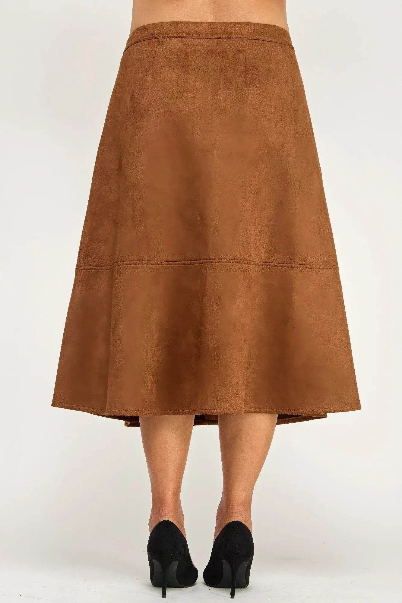 Plus Size Button-front Faux Suede Aline Midi Skirt | Mixtshop LLC