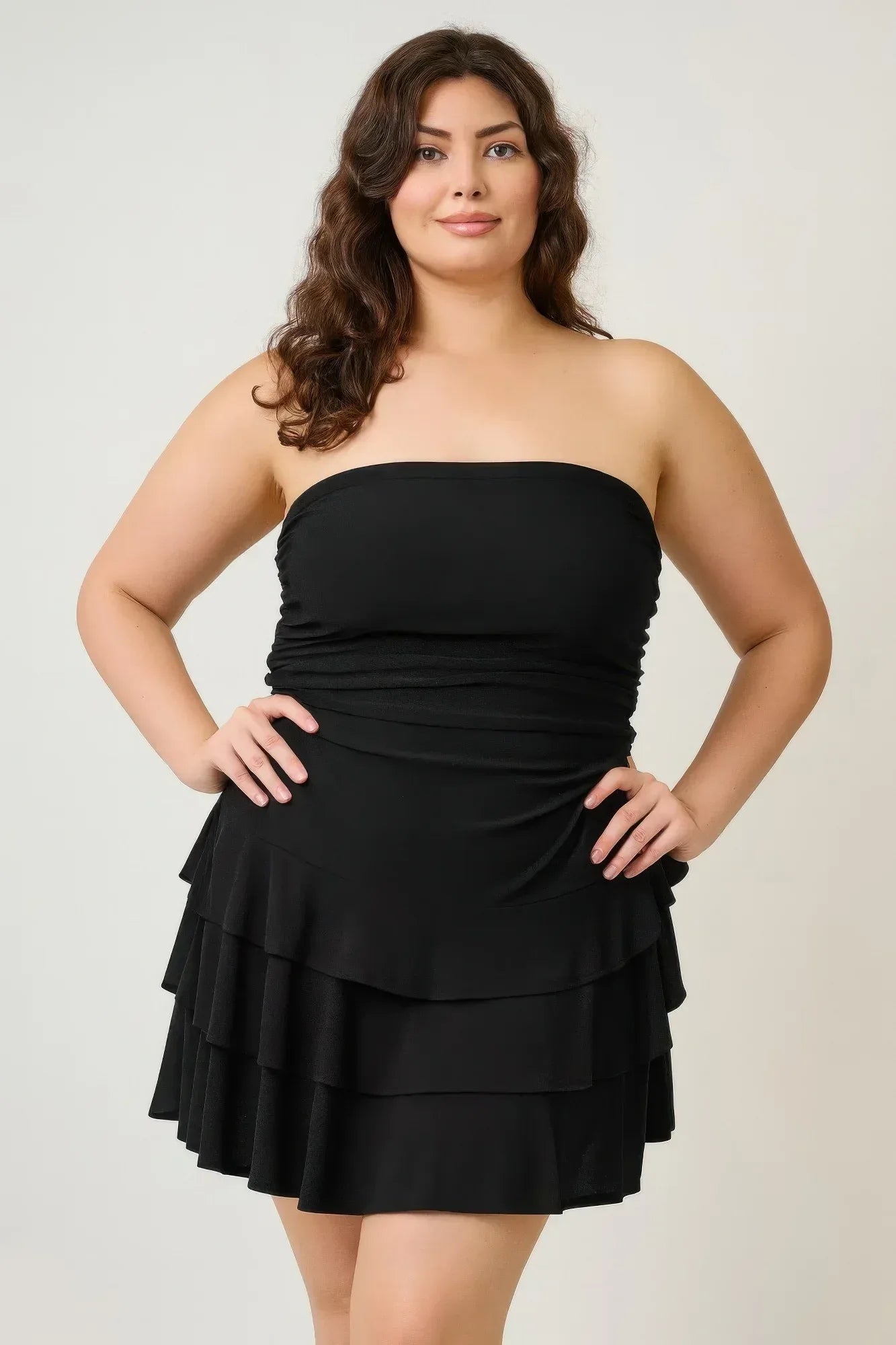 Plus Size Strapless Tiered Ruffle Dress | Mixtshop LLC