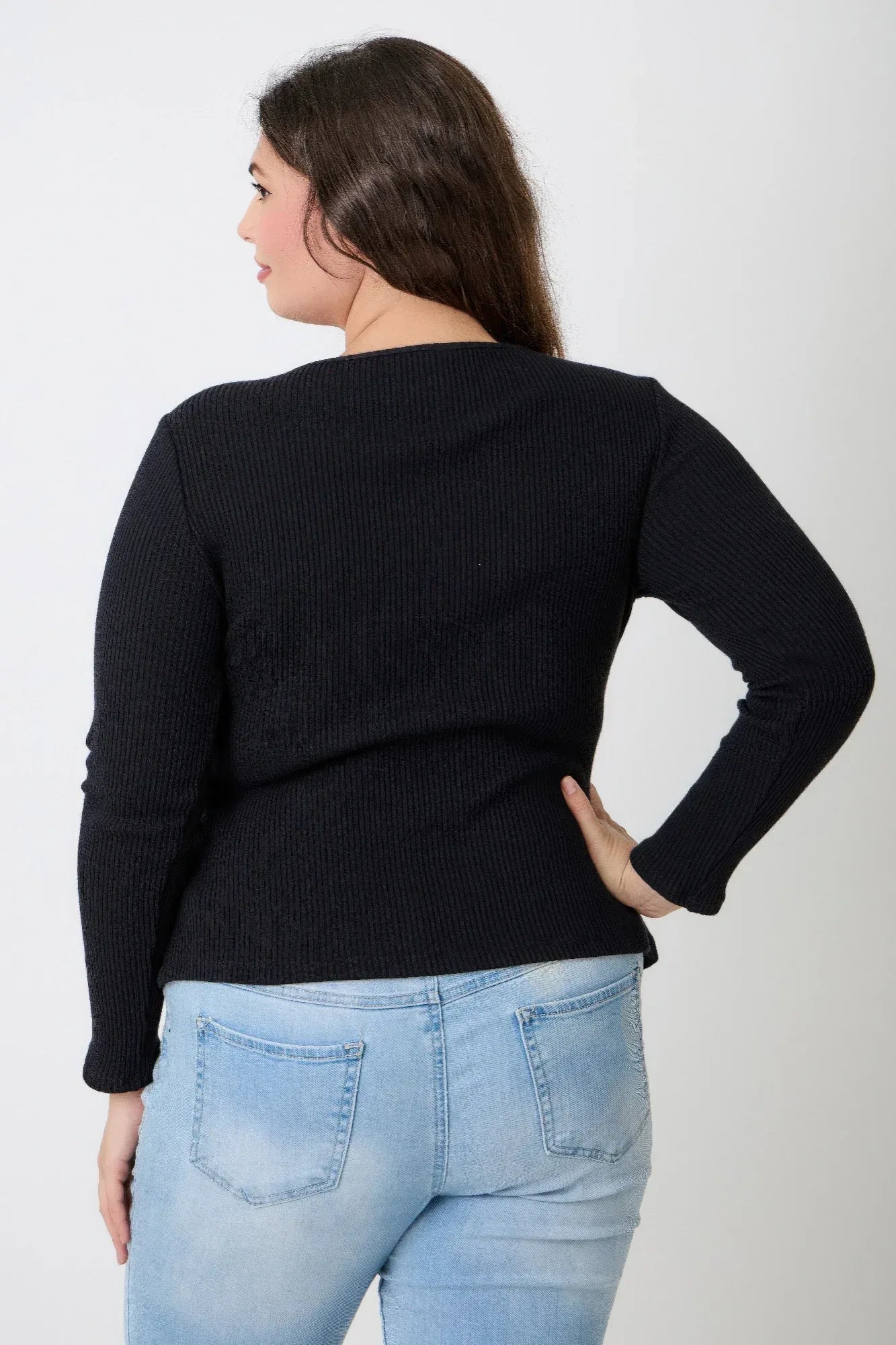 Plus Size Black Ribbed Cutout Long Sleeve Top | Mixtshop LLC