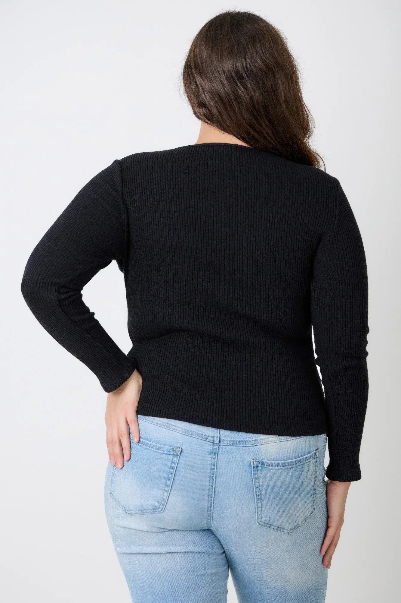 Plus Size Black Ribbed Cutout Long Sleeve Top | Mixtshop LLC