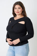 Plus Size Black Ribbed Cutout Long Sleeve Top | Mixtshop LLC