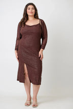 Plus Shimmer Midi Dress With Front Slit Dress Only | Mixtshop LLC