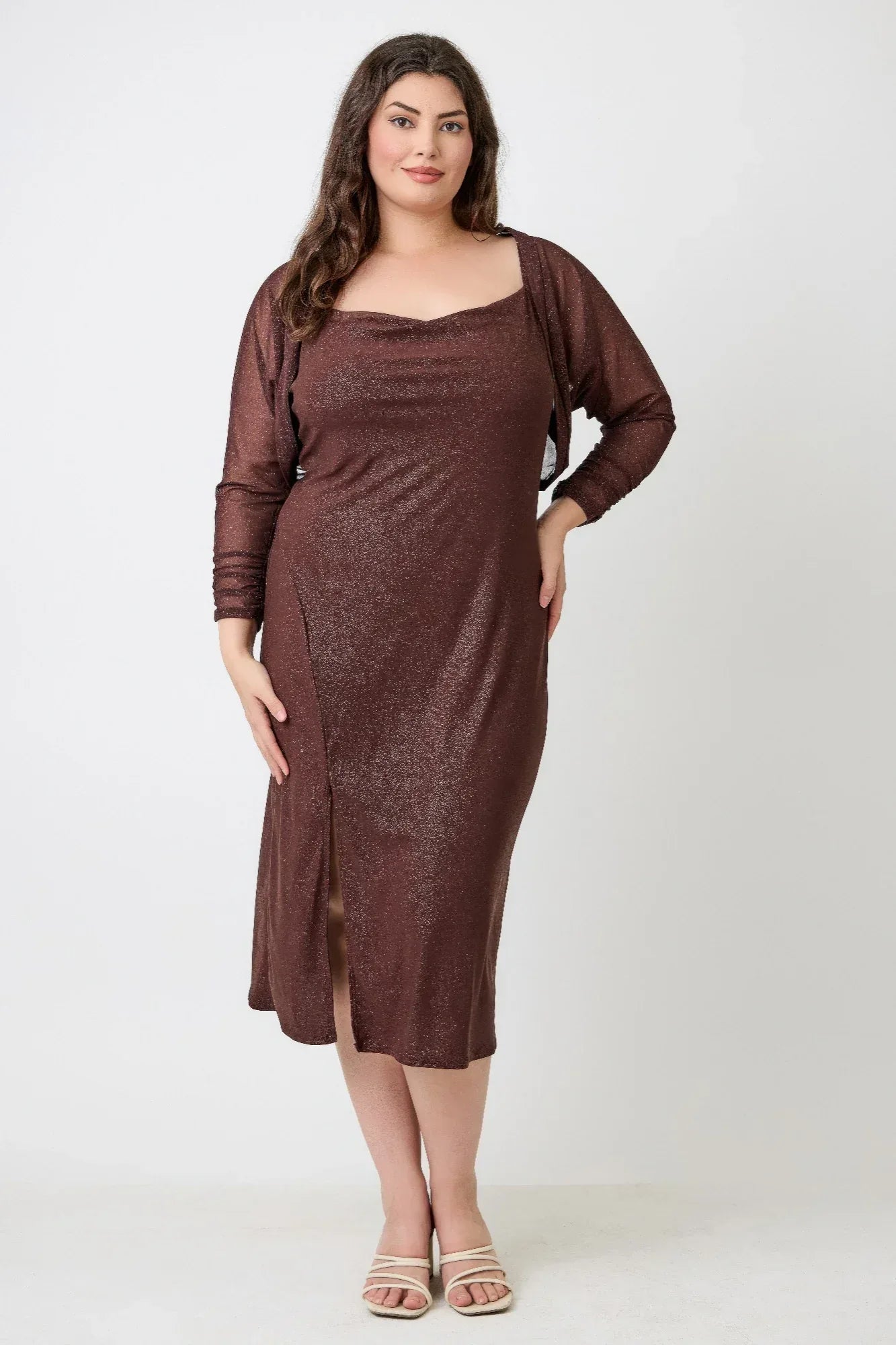 Plus Shimmer Midi Dress With Front Slit Dress Only Secondary image
