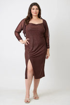 Plus Shimmer Midi Dress With Front Slit Dress Only | Mixtshop LLC