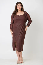 Plus Shimmer Midi Dress With Front Slit Dress Only | Mixtshop LLC