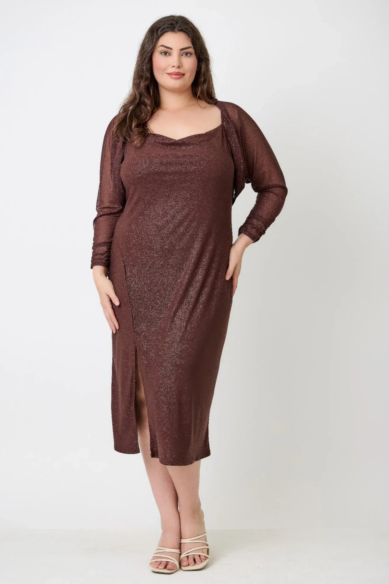 Plus Shimmer Midi Dress With Front Slit Dress Only | Mixtshop LLC