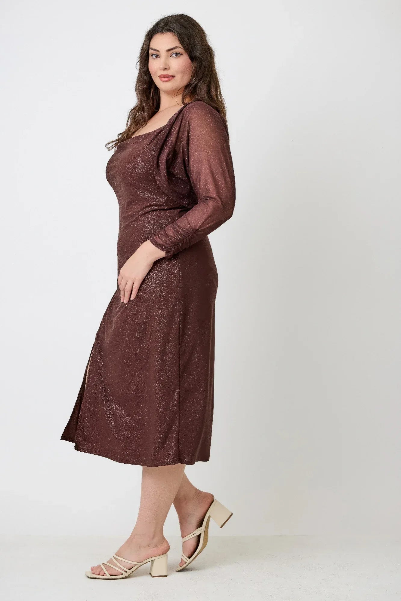 Plus Shimmer Midi Dress With Front Slit Dress Only | Mixtshop LLC