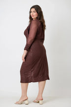 Plus Shimmer Midi Dress With Front Slit Dress Only | Mixtshop LLC