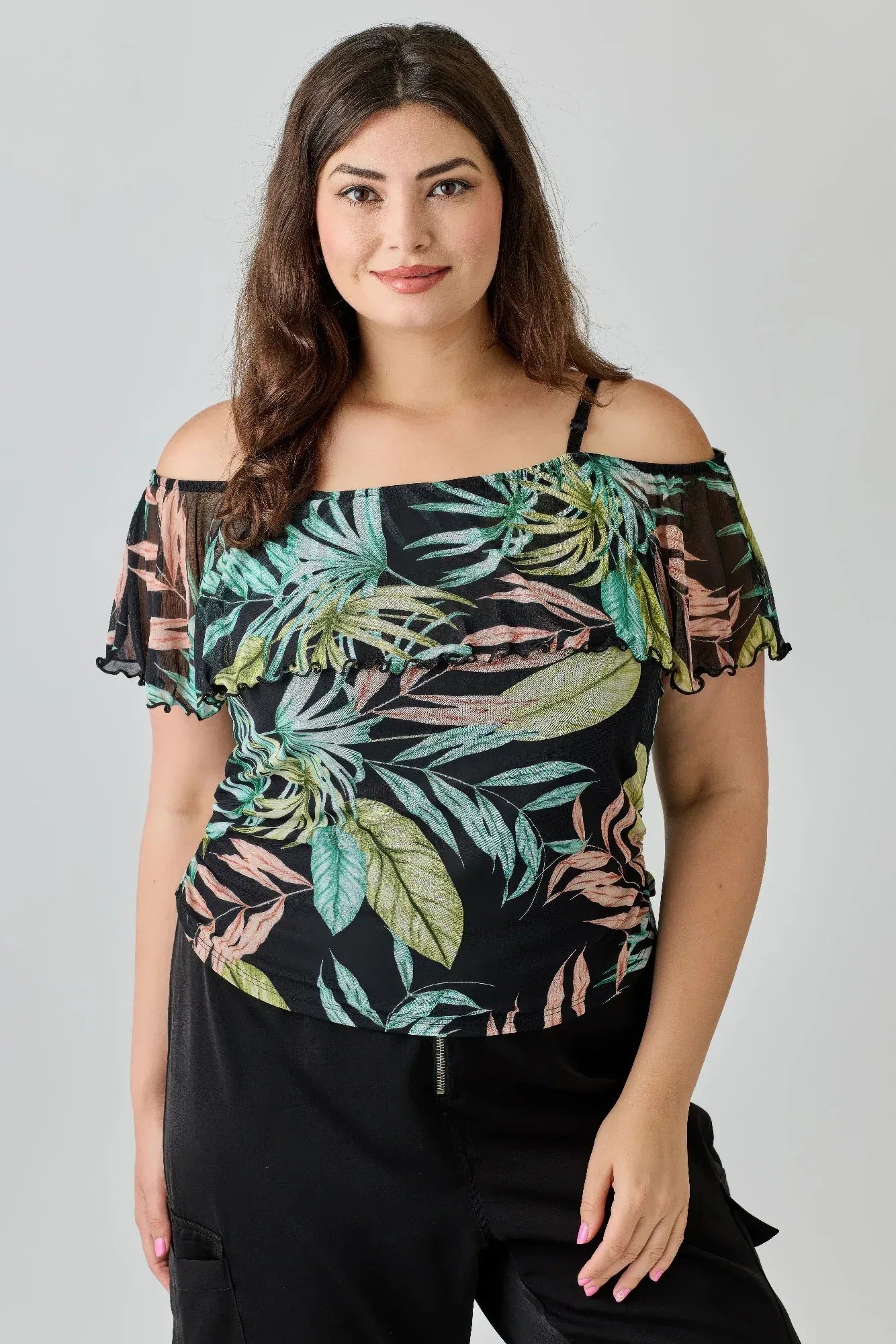 Plus Size Tropical Inspired Off The Shoulder Top | Mixtshop LLC Main image