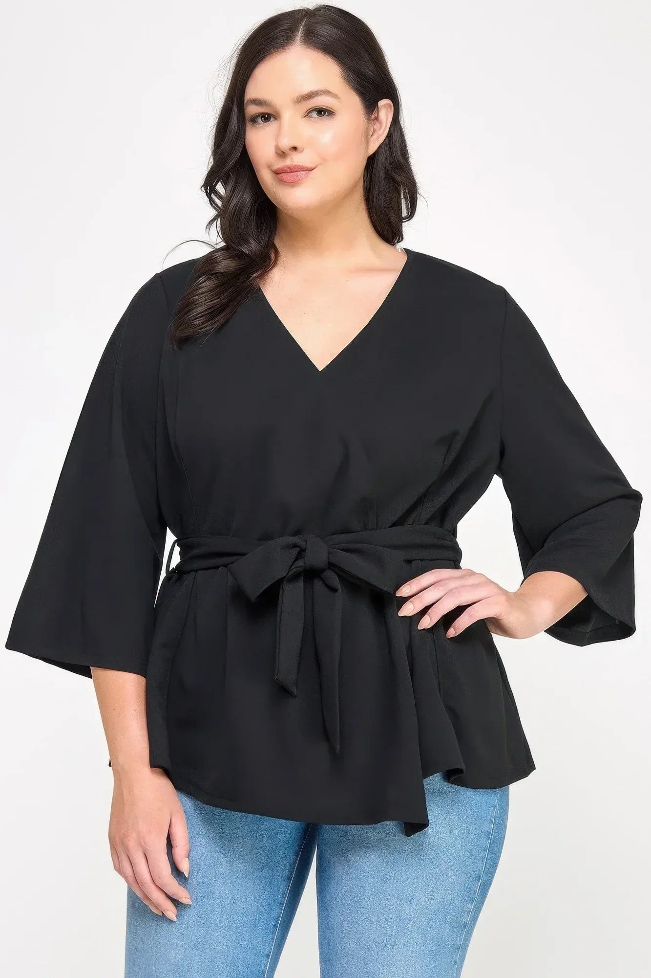 Plus Size Black Wrap Tie-waist Jacket | Mixtshop LLC Main image