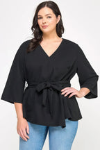 Plus Size Black Wrap Tie-waist Jacket | Mixtshop LLC