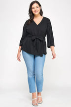 Plus Size Black Wrap Tie-waist Jacket | Mixtshop LLC