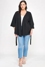Plus Size Black Wrap Tie-waist Jacket | Mixtshop LLC