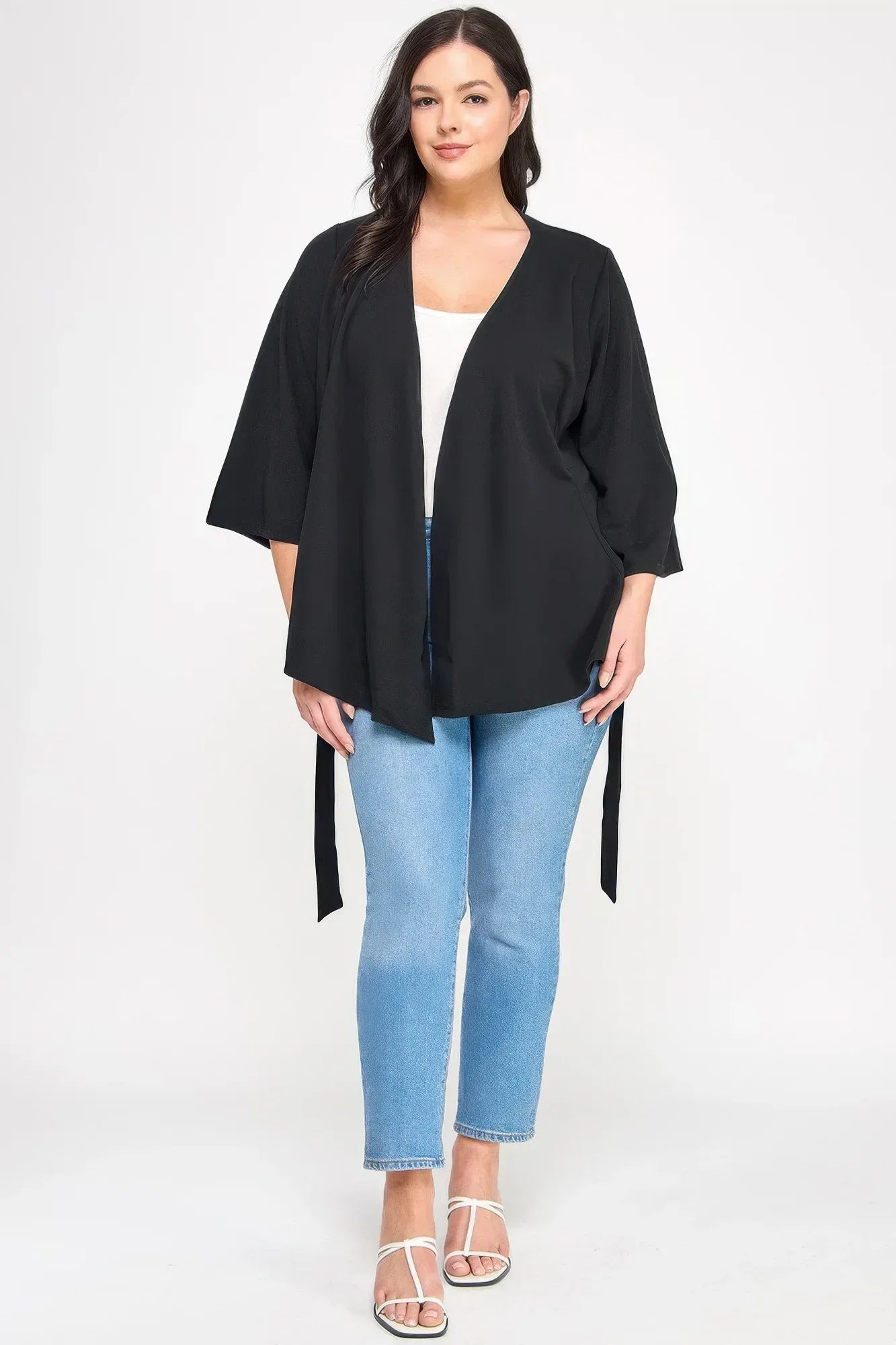 Plus Size Black Wrap Tie-waist Jacket | Mixtshop LLC