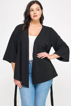 Plus Size Black Wrap Tie-waist Jacket | Mixtshop LLC