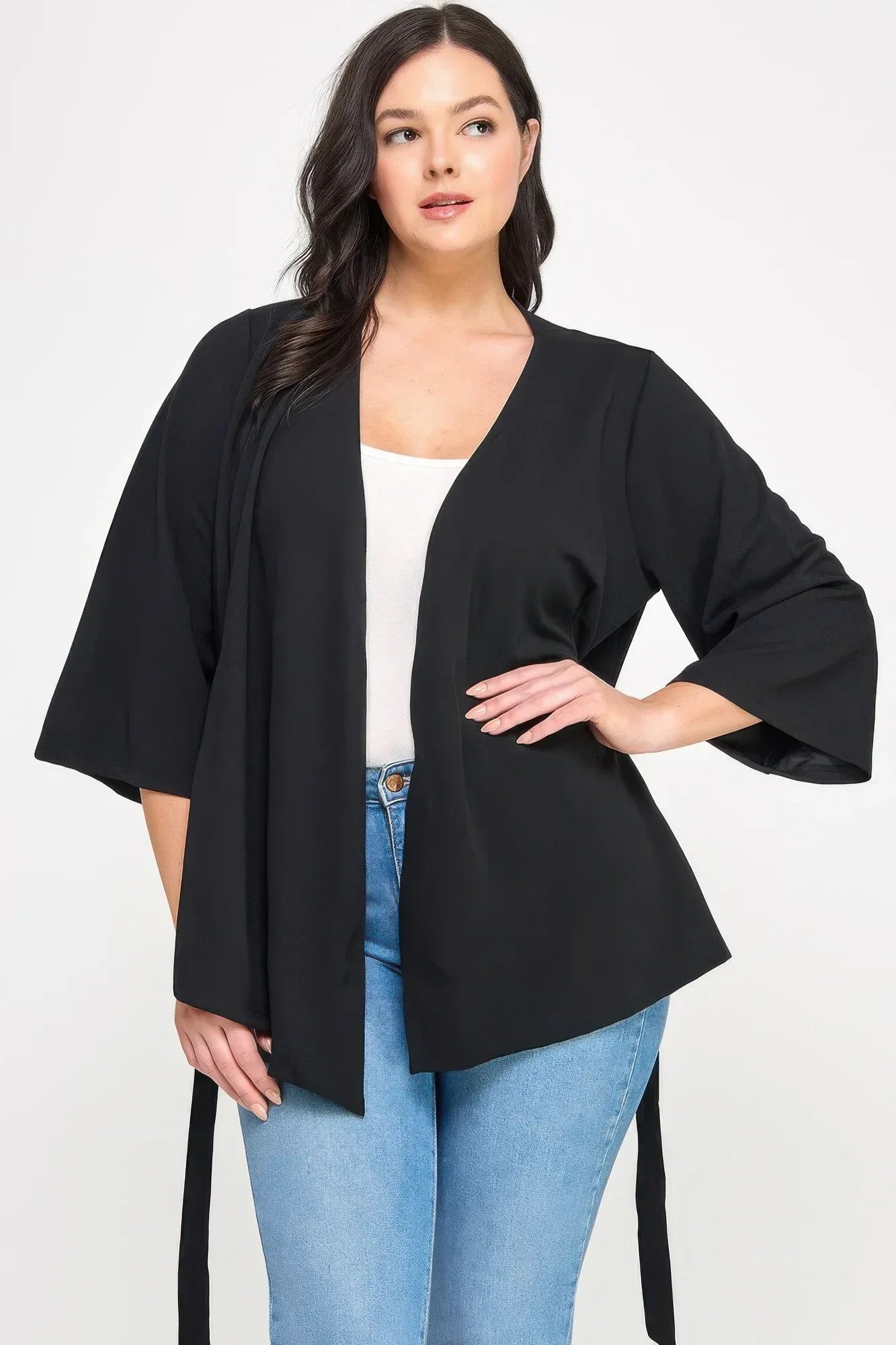 Plus Size Black Wrap Tie-waist Jacket | Mixtshop LLC