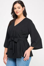 Plus Size Black Wrap Tie-waist Jacket | Mixtshop LLC