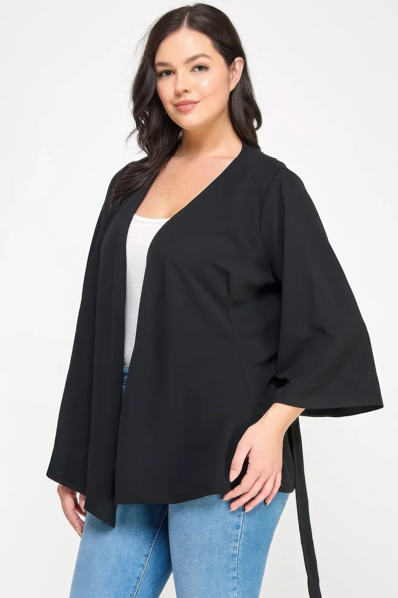 Plus Size Black Wrap Tie-waist Jacket | Mixtshop LLC