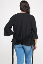 Plus Size Black Wrap Tie-waist Jacket | Mixtshop LLC