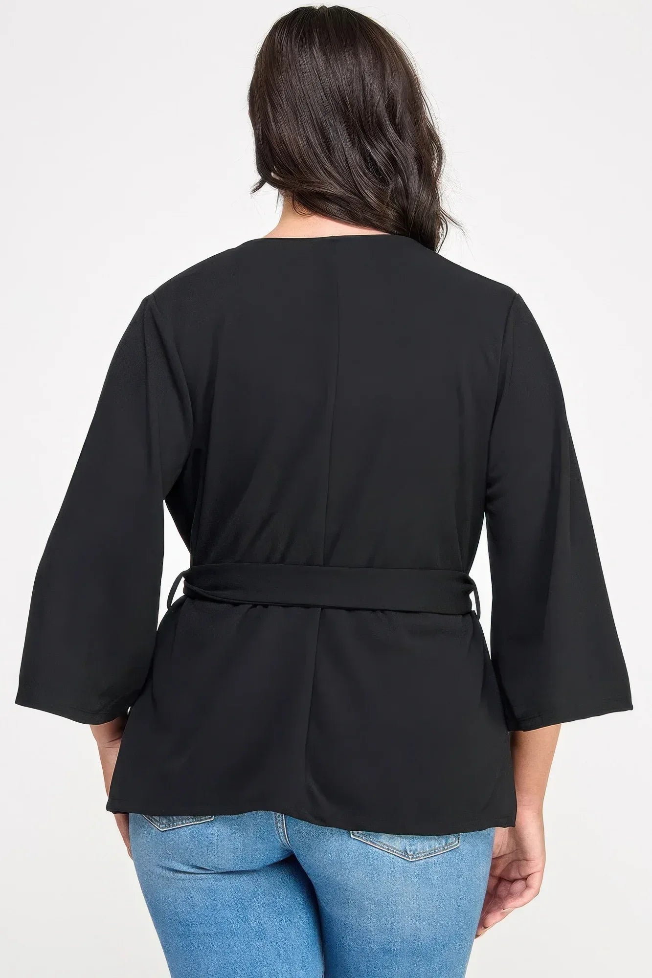 Plus Size Black Wrap Tie-waist Jacket | Mixtshop LLC