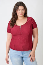 Plus Size Zip Front Fitted Stretch Top | Mixtshop LLC