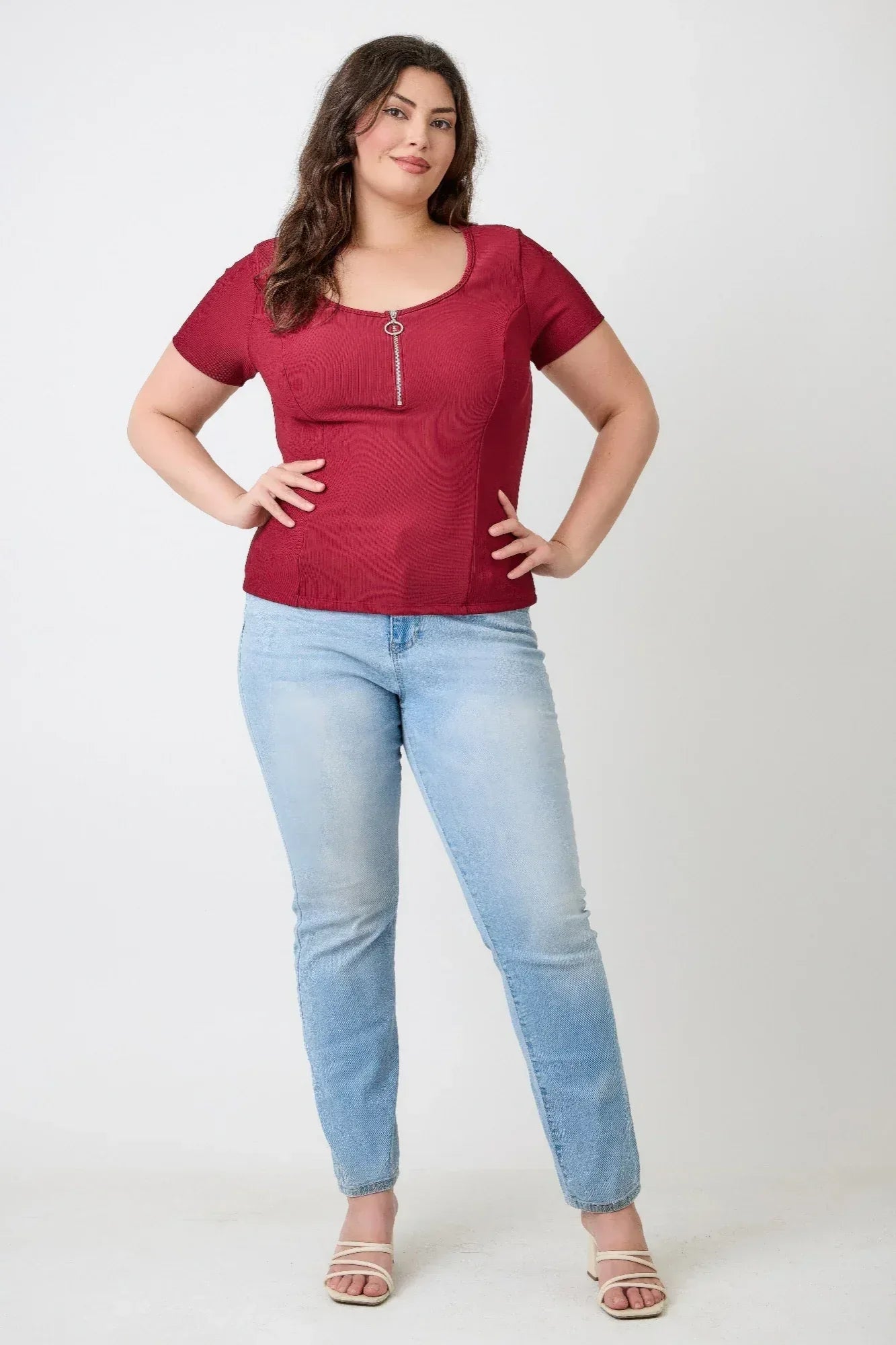 Plus Size Zip Front Fitted Stretch Top Secondary image