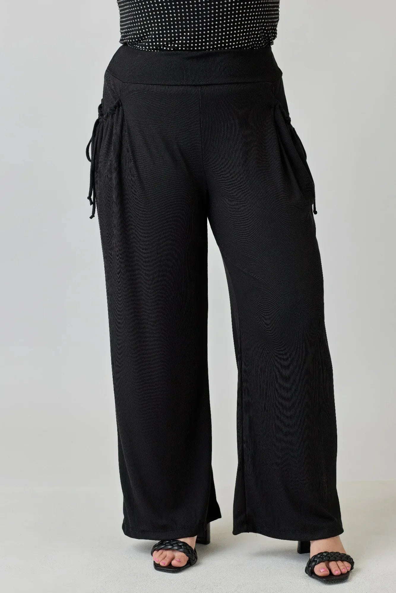 Plus Size Wide-leg Pants W Side Drawstring Detail | Mixtshop LLC