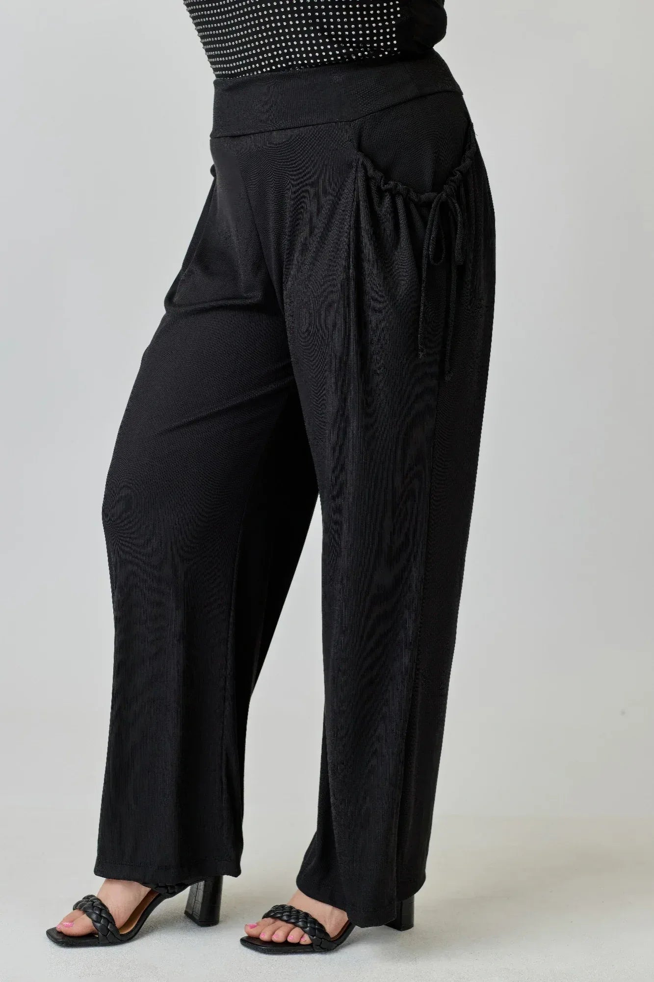 Plus Size Wide-leg Pants W Side Drawstring Detail | Mixtshop LLC