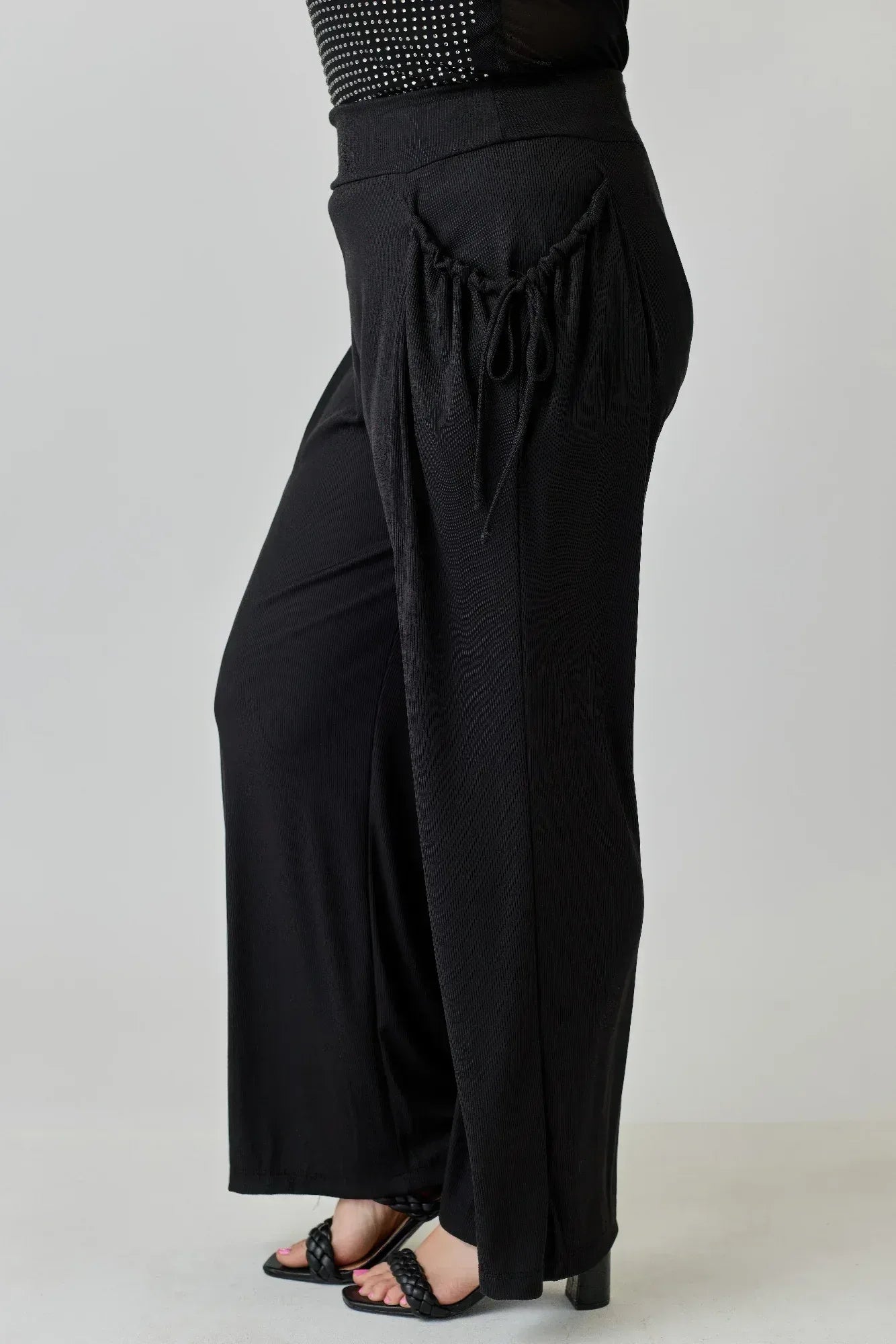 Plus Size Wide-leg Pants W Side Drawstring Detail | Mixtshop LLC