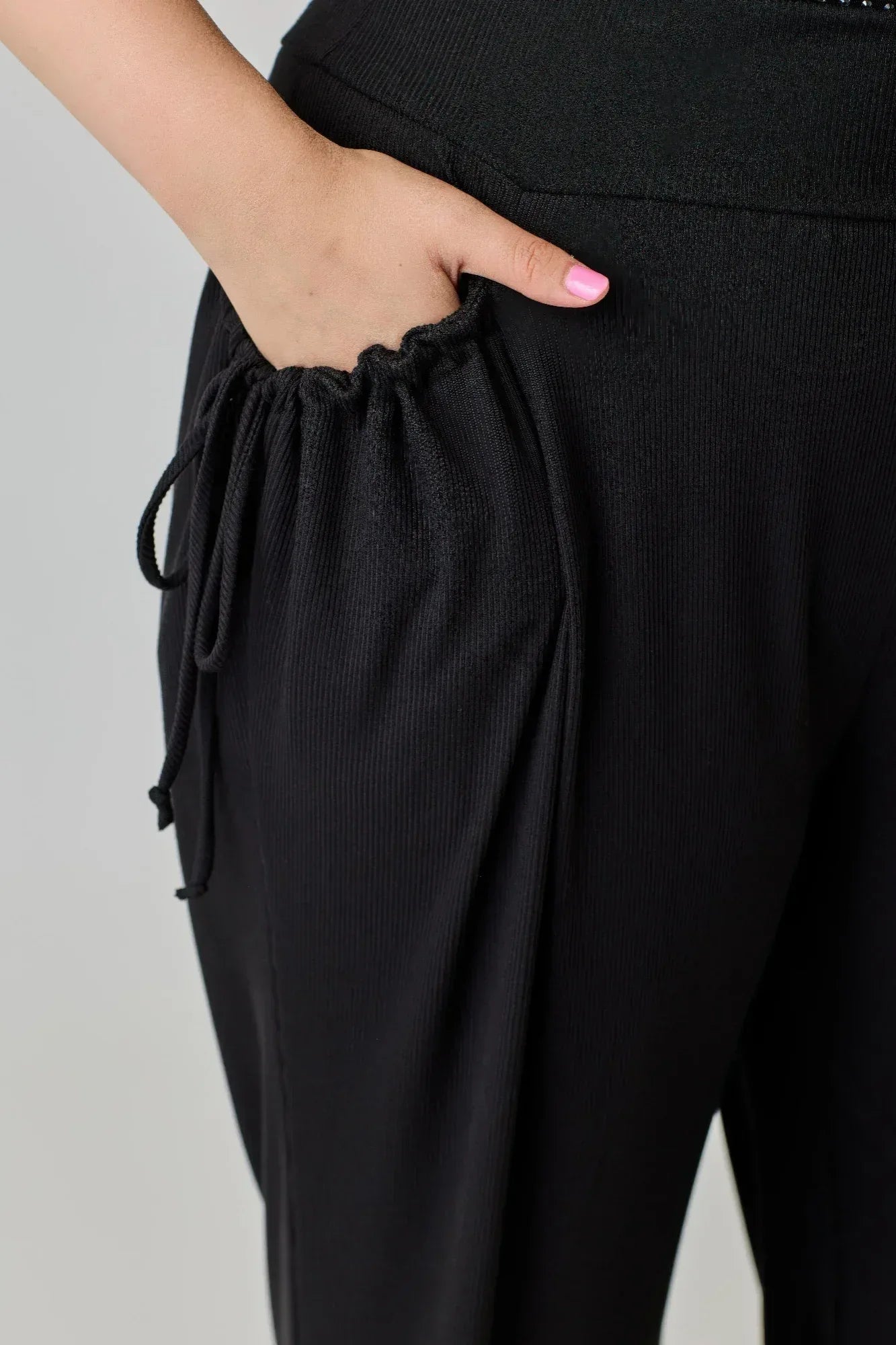 Plus Size Wide-leg Pants W Side Drawstring Detail | Mixtshop LLC