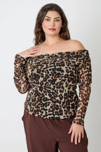 Plus Size Leopard Print Off-the-shoulder Blouse | Mixtshop LLC