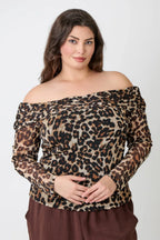 Plus Size Leopard Print Off-the-shoulder Blouse | Mixtshop LLC