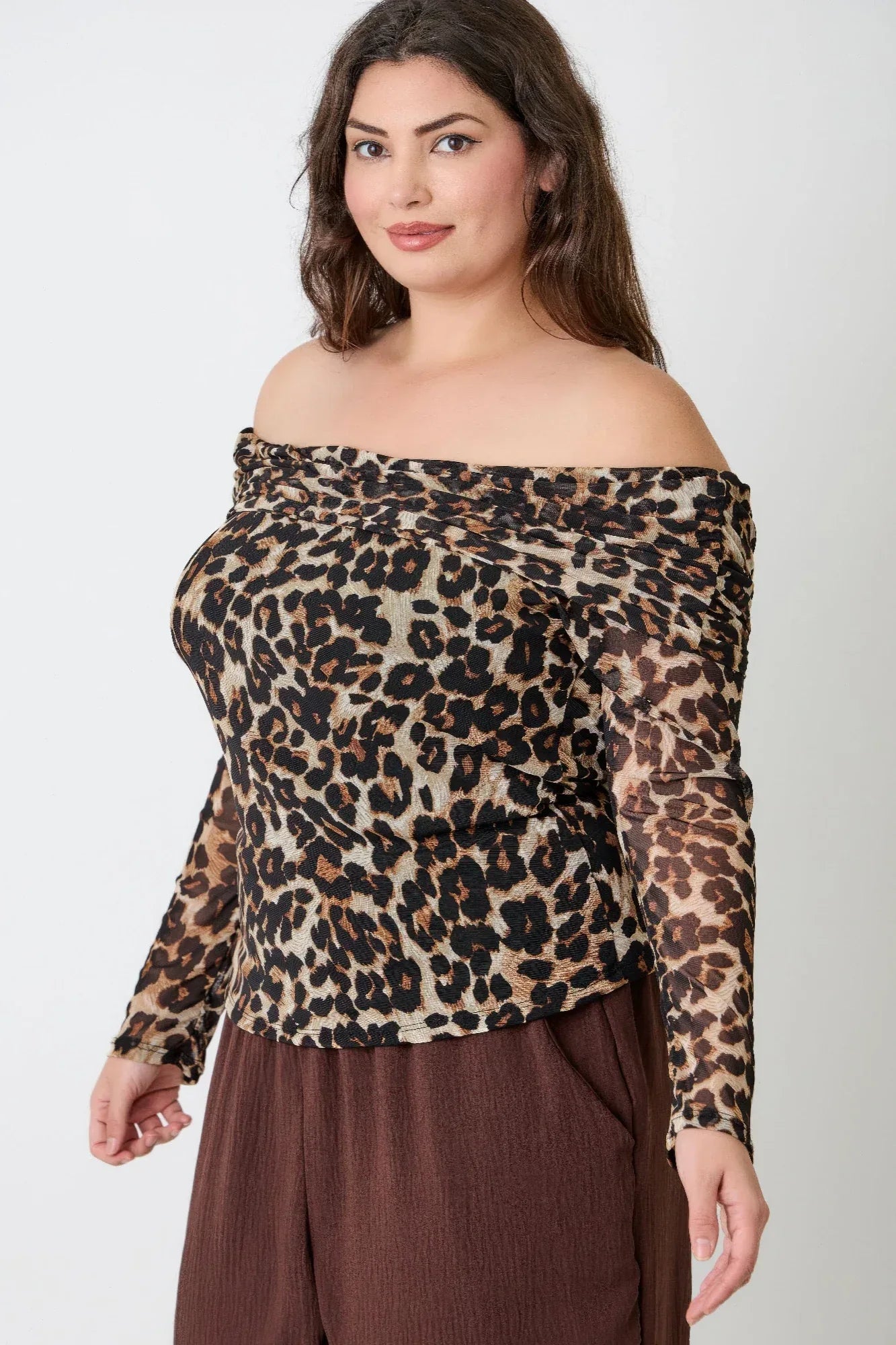 Plus Size Leopard Print Off-the-shoulder Blouse | Mixtshop LLC
