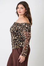 Plus Size Leopard Print Off-the-shoulder Blouse | Mixtshop LLC