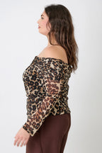Plus Size Leopard Print Off-the-shoulder Blouse | Mixtshop LLC