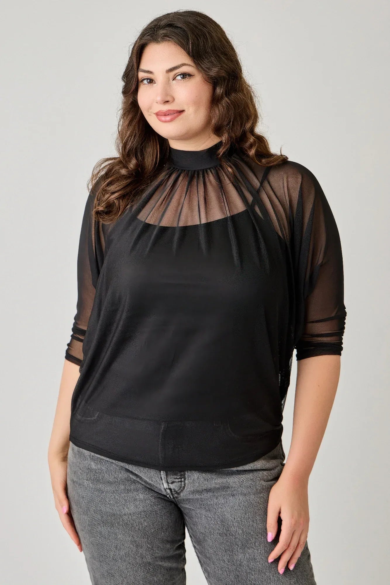 Plus Size Draped Mesh Top With Tank | Mixtshop LLC Main image