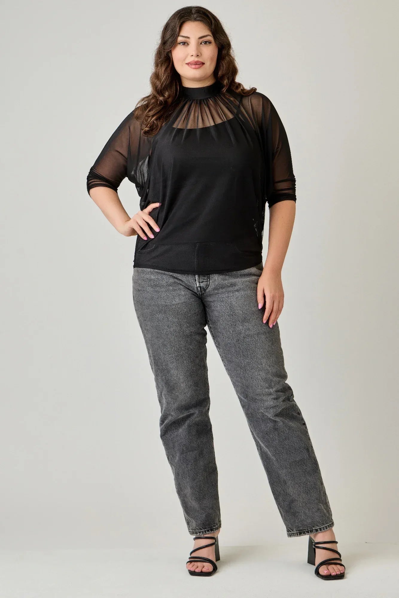 Plus Size Draped Mesh Top With Tank | Mixtshop LLC