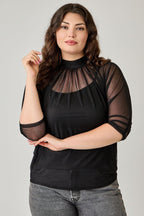 Plus Size Draped Mesh Top With Tank | Mixtshop LLC