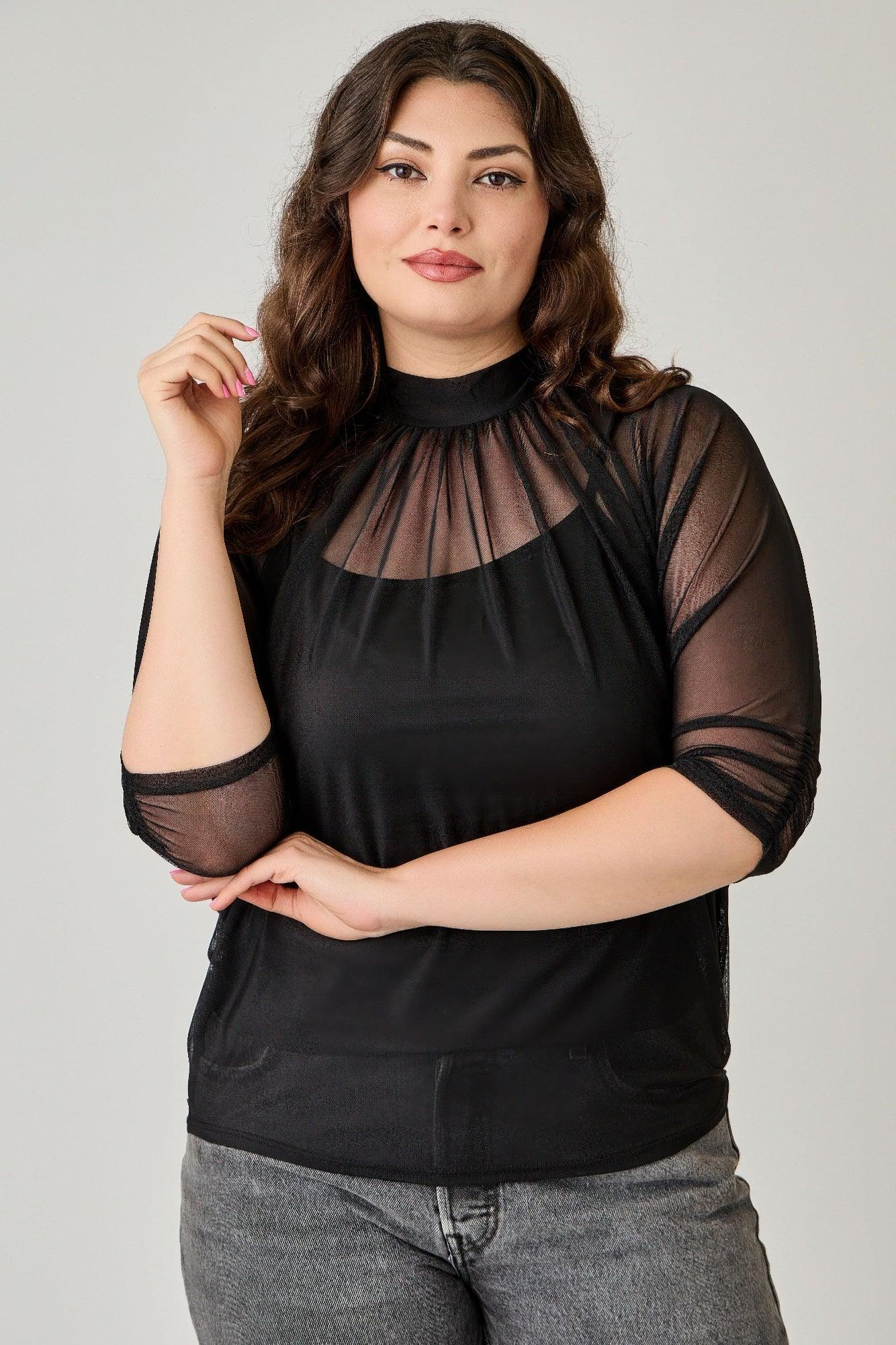 Plus Size Draped Mesh Top With Tank | Mixtshop LLC