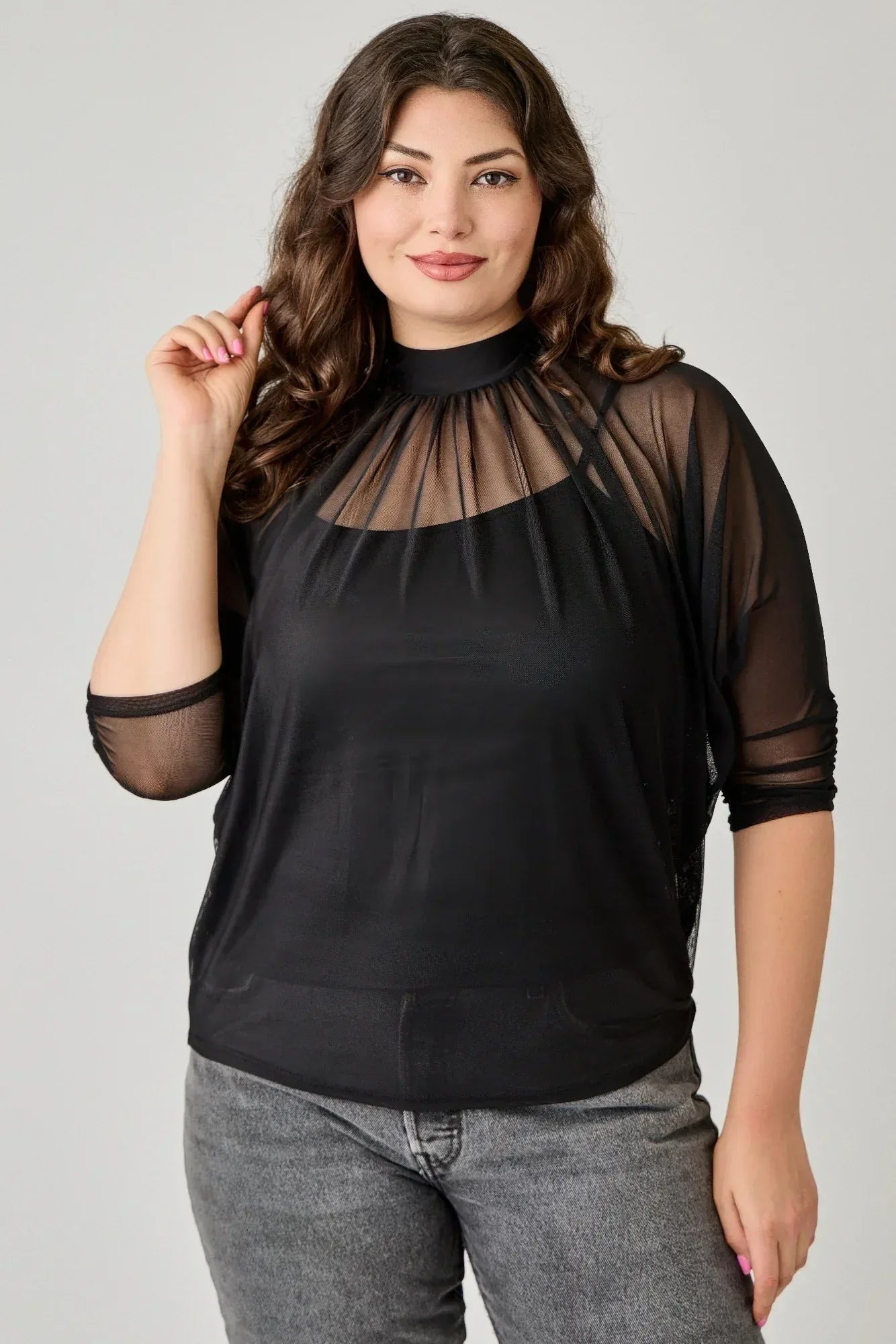 Plus Size Draped Mesh Top With Tank | Mixtshop LLC
