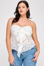 Plus Size Strapless Stretch Lace Bow Front Top | Mixtshop LLC