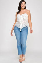 Plus Size Strapless Stretch Lace Bow Front Top | Mixtshop LLC