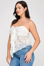 Plus Size Strapless Stretch Lace Bow Front Top | Mixtshop LLC